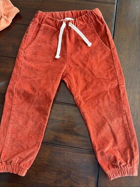 Kids Corduroy Jogger Pants in Rust with Drawstring